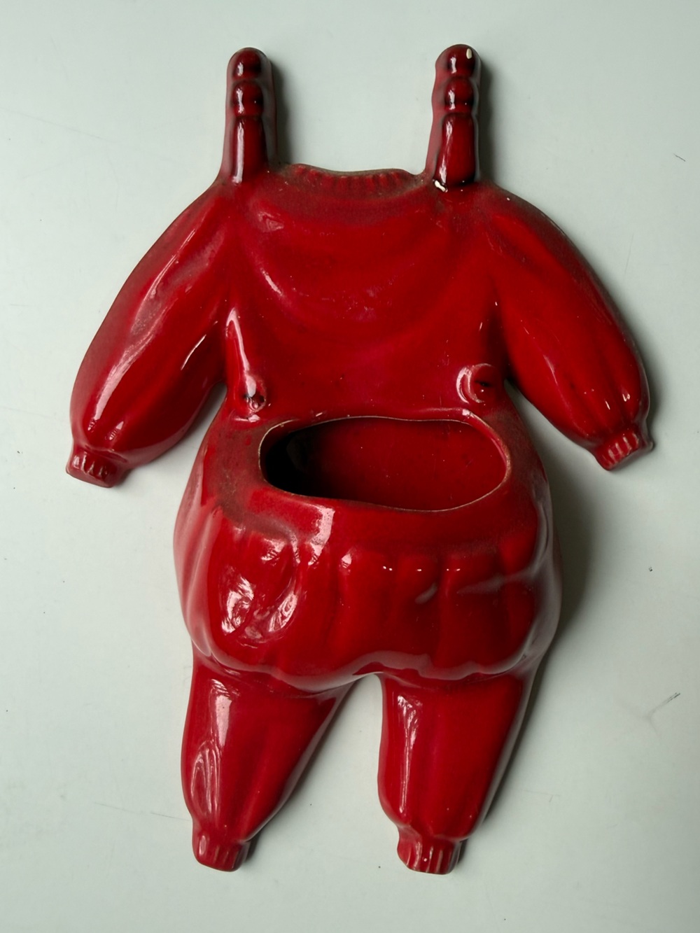 Vintage 1960s Cleminsons "Washday Longies" Red Wall Pocket Farmhouse Decor